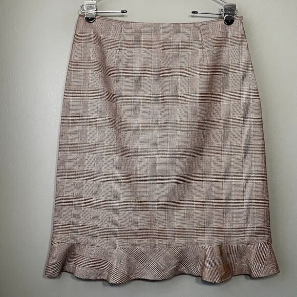 Chadwicks Dresses & Skirts - Chadwicks Skirt Size 12 Brown Glen Plaid Ruffle Flare Dark Academia Twee Office